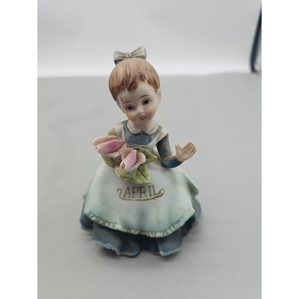 Vintage Lefton Porcelain Bisque April Birthday‎ Girl Figure Geo  Lefton